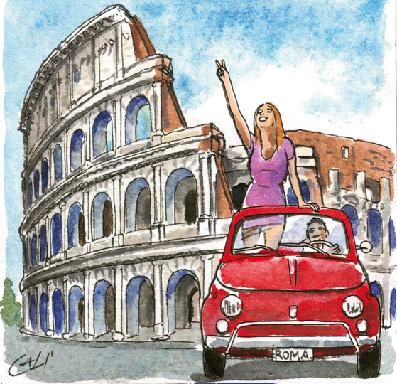 Colosseo e Fiat 500 - cm 10x10