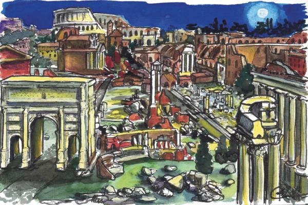 Foro romano di notte - cm 15x10